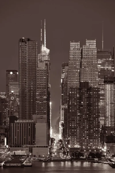 Manhattan Midtown Wolkenkratzer Und New York City Skyline Bei Nacht — Stockfoto