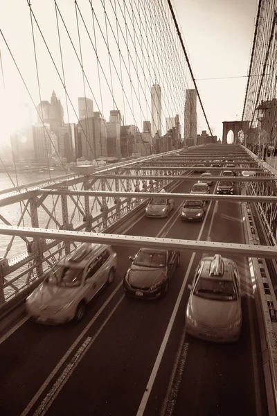 Brooklyn Bridge Traffic Downtown Manhattan New York City — Stock Photo, Image