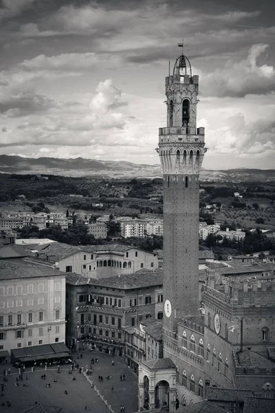 Μεσαιωνική Πόλη Siena Θέα Στον Ορίζοντα Ιστορικά Κτίρια Και Δημαρχείο — Φωτογραφία Αρχείου