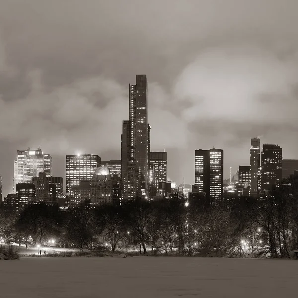 Central Park Panorama Invernale Notte Con Grattacieli Nel Centro Manhattan — Foto Stock