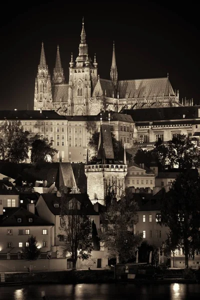 Château Prague Avec Cathédrale Saint Vitus République Tchèque Nuit — Photo