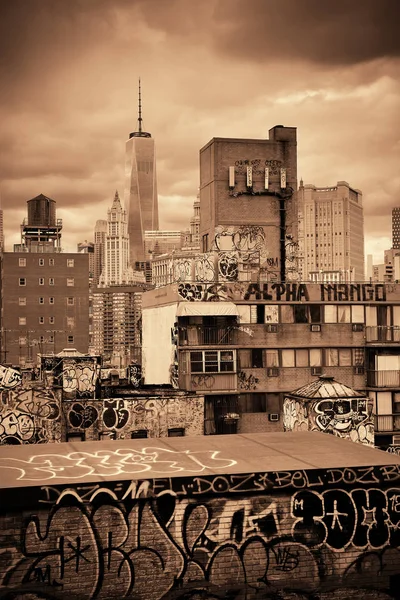 Graffiti Edifici Urbani Nel Centro Manhattan — Foto Stock