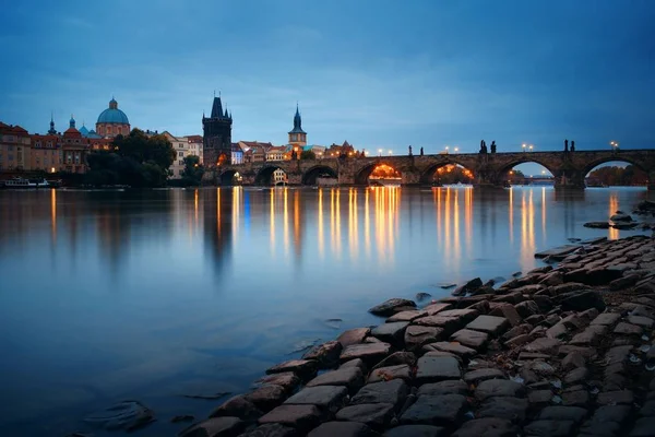 Prague skyline and bridge — Stock Photo, Image