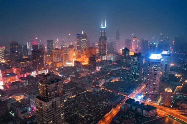 Vista aérea nocturna de Shanghai — Foto de Stock