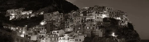 Panoramisch Manarola gebouwen in Cinque Terre nacht — Stockfoto