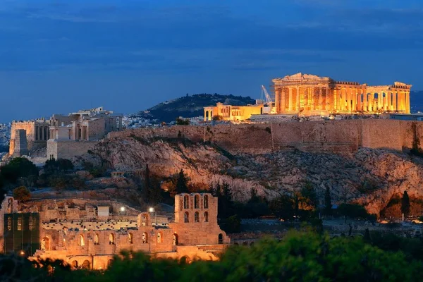 Athene skyline nacht — Stockfoto