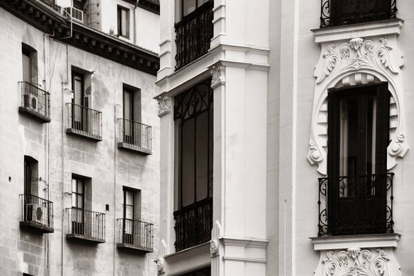 Historical building closeup view in street in Madridin Spain