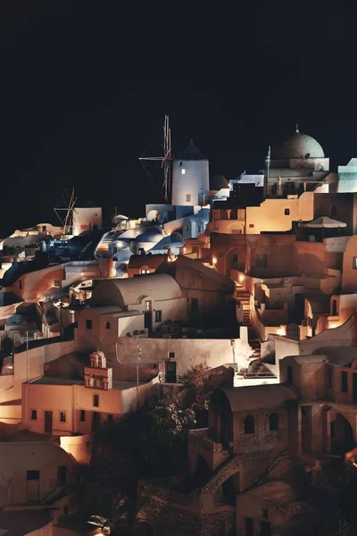 Santorini skyline night windmill — Stock Photo, Image