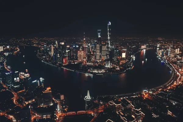 Shanghai Pudong vista nocturna aérea —  Fotos de Stock
