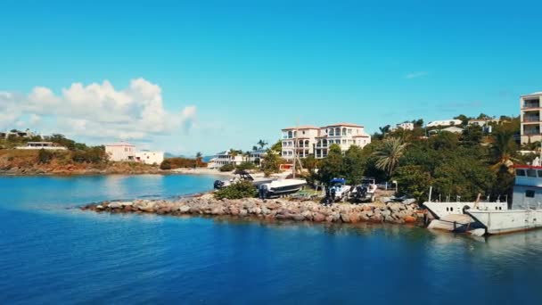 John Virgin Ilhas Setembro 2019 Barco Balsa Que Chega Baía — Vídeo de Stock