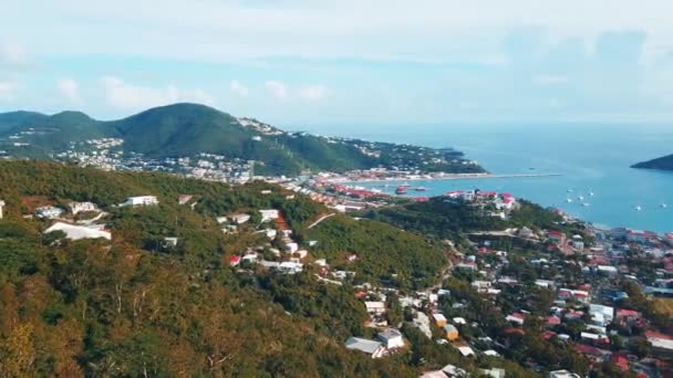 Vista Clásica Santo Tomás Con Bahía Casas Las Islas Vírgenes — Vídeos de Stock
