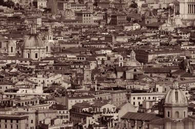 Vatikan 'daki Aziz Peter Bazilikası' nın tepesinden Roma kentinin tarihi mimari arka plan görüntüsü.
