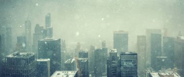 New York şehrinin tarihi mimarisi ile kış karında gökyüzü şehir manzarası 
