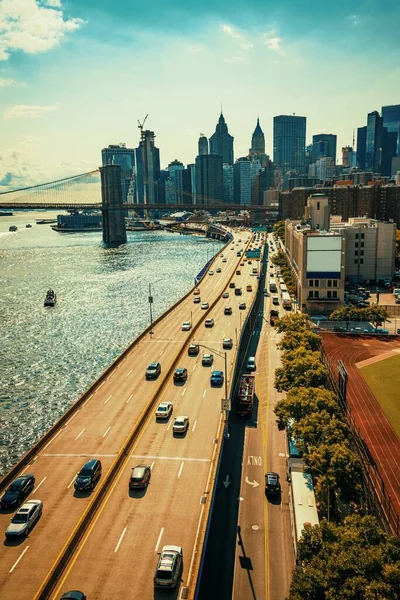 Nova Iorque Vista Urbana Com Arquitetura Histórica Rodovia — Fotografia de Stock