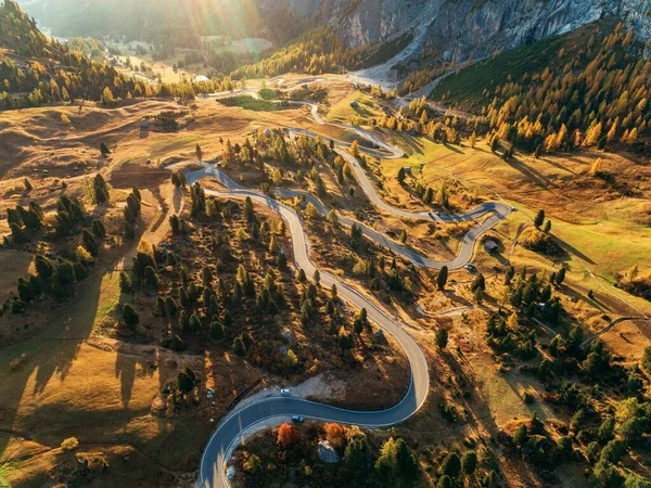 Dolomieten Zonsopgang Natuurlijke Landkaap Met Kronkelende Weg Noord Italië — Stockfoto