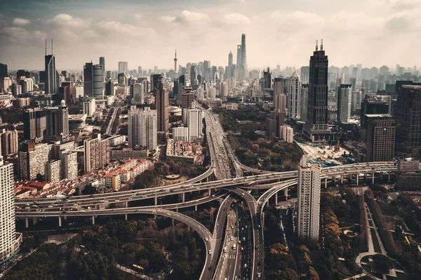 Shanghai Yanan Road Överfart Bro Med Tung Trafik Kina — Stockfoto