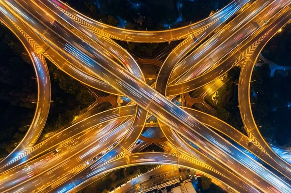 Puente Paso Elevado Shanghai Yanan Road Por Noche Con Mucho — Foto de Stock