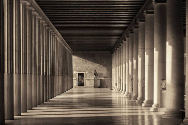 Columns in Stoa of Attalos exhibition hall in Athens, Greece.