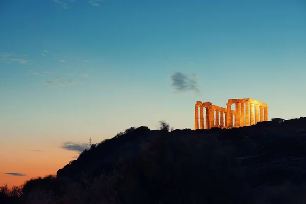 Tempel Van Poseidon Schemering Bij Athene Griekenland — Stockfoto