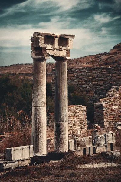 Столбы Исторических Руинах Острове Делос Недалеко Города Михос Греция — стоковое фото
