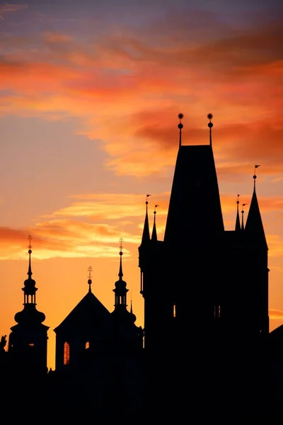 Silueta Edificios Históricos Praga República Checa Amanecer — Foto de Stock