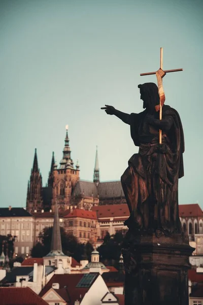Charles Bridge Staty Närbild Prag Tjeckien — Stockfoto
