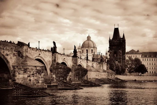 Prague Skyline Bridge River Czech Republic — Stock Photo, Image