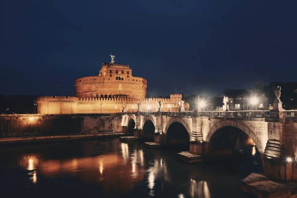 Castel Sant Angelo Itália Roma Noite Sobre Rio Tibre Com — Fotografia de Stock