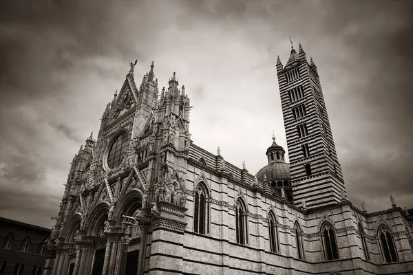 Siena Katedrali Talya Nın Bulutlu Bir Gününde Ortaçağ Kasabasının Ünlü — Stok fotoğraf