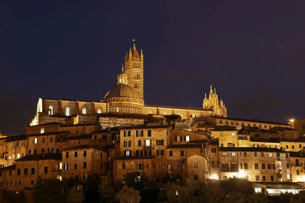 Medeltida Stadsutsikt Med Sienas Katedral Och Historiska Byggnader Italien Natten — Stockfoto