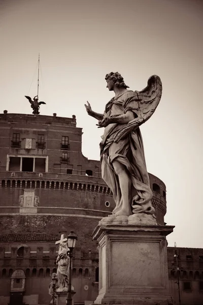 Castel Sant Angelo Ängel Staty Närbild Rom Italien Svart Och — Stockfoto