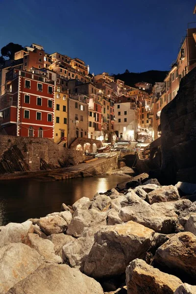 Riomaggiore Vue Sur Front Mer Avec Des Bâtiments Cinque Terre — Photo