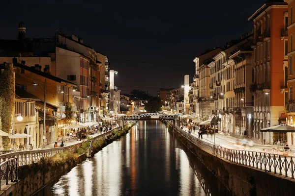 Naviglio Grande Csatorna Éjszakai Élet Étterem Bárok Milánóban Olaszország — Stock Fotó