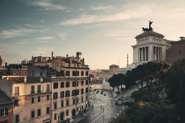 Vista Calle Con Monumento Nacional Víctor Manuel Roma Italia — Foto de Stock