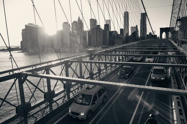 Pont Brooklyn Avec Circulation Dans Centre Manhattan New York — Photo