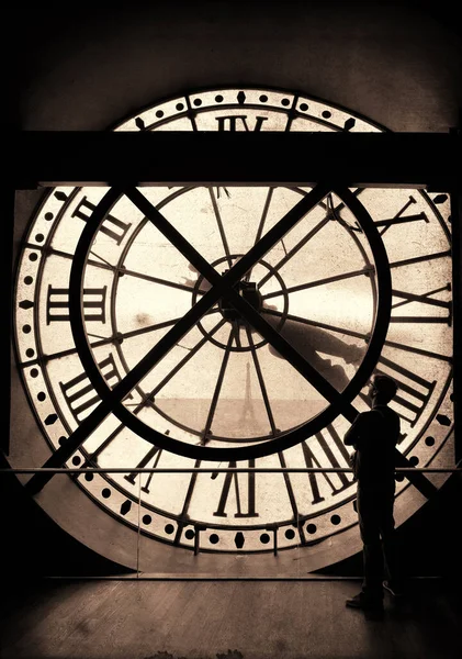 Tourist Looking Thrugh Giant Clock Tower Paris France — Stock Photo, Image