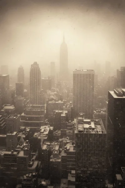 Nova Iorque Vista Urbana Com Arquitetura Histórica Inverno Tempestade Neve — Fotografia de Stock