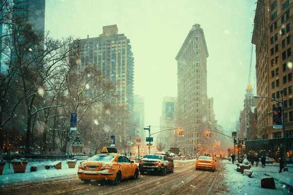 Vista Calle Nueva York Invierno Tormenta Nieve — Foto de Stock