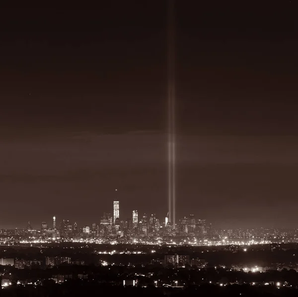 Skyline Von New York City Bei Nacht Mit Wolkenkratzern Der — Stockfoto