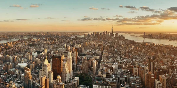 New York City Centrum Skyline Panoramisch Uitzicht Bij Zonsondergang — Stockfoto