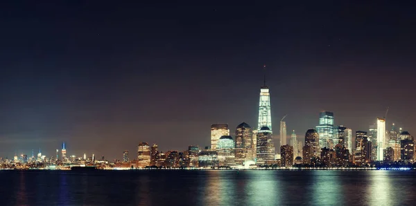 New York City Skyline Centre Ville Nuit Panorama Sur Fleuve — Photo