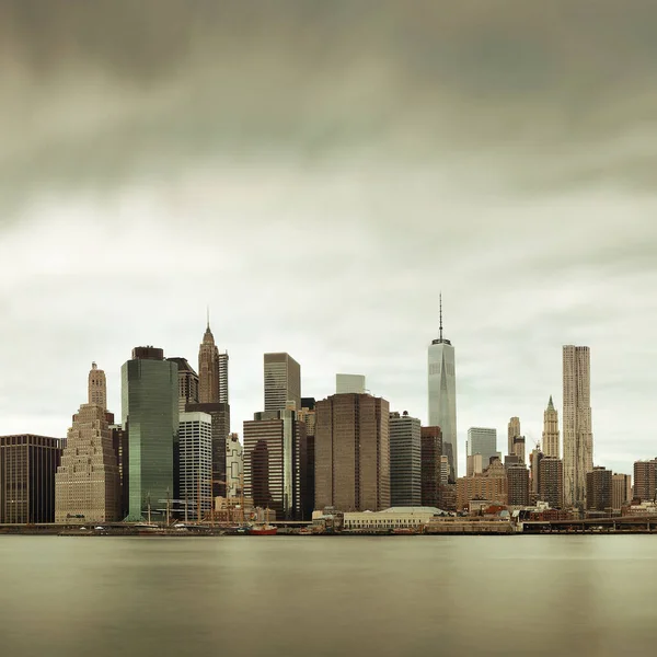 Financiële Wijk Manhattan Met Wolkenkrabbers East River — Stockfoto