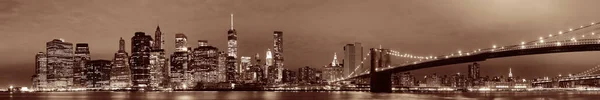 Manhattan Downtown Městský Pohled Brooklyn Most Noci — Stock fotografie