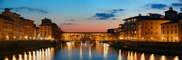 Ponte Vecchio Het Panorama Van Rivier Arno Florence Italië Nachts — Stockfoto