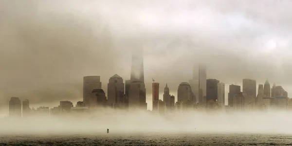 Panorama Distrito Negócios Cidade Nova York Dia Nebuloso — Fotografia de Stock
