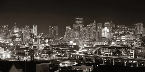 San Francisco City Skyline Urban Architectures Night Highway Bridge Panorama — Stock Photo, Image