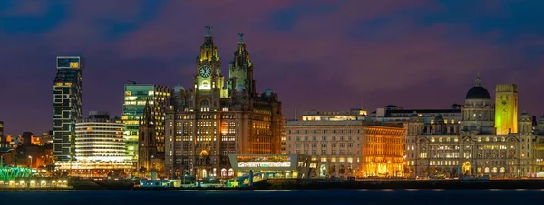 Liverpool Skyline Stadsbild Natten Med Byggnader England Storbritannien — Stockfoto