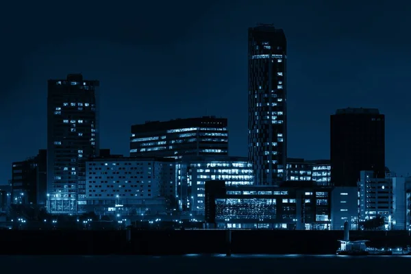 Liverpool Skyline Paesaggio Urbano Notte Con Edifici Inghilterra Nel Regno — Foto Stock