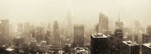 Stadtansichten Der Skyline Von New York City Winterschnee Mit Historischer — Stockfoto