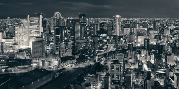 Gece Panorama Çatısı Manzaralı Osaka Şehri Japonya — Stok fotoğraf